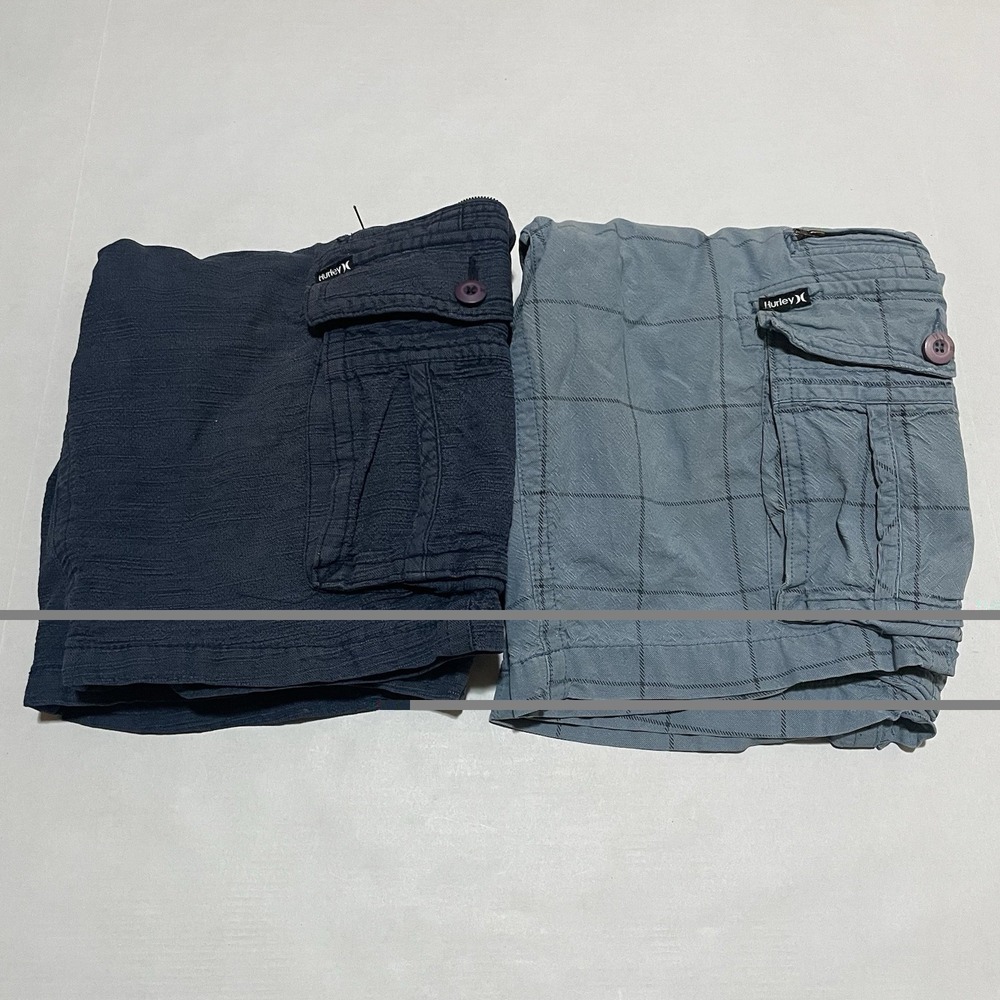 VINTAGE Hurley Cargo Shorts Size 32 X 10 Mens  Blue Navy Baggy Skater Y2K 90's‎